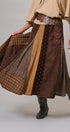 Western Patchwork Maxi Skirt Mixed Fabric Gore in Brown - Women's Maxi Skirts | Urban Daizy