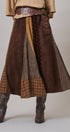 Western Patchwork Maxi Skirt Mixed Fabric Gore in Brown - Women's Maxi Skirts | Urban Daizy