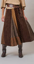 Western Patchwork Maxi Skirt Mixed Fabric Gore in Brown - Women's Maxi Skirts | Urban Daizy