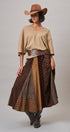 Western Patchwork Maxi Skirt Mixed Fabric Gore in Brown - Women's Maxi Skirts | Urban Daizy