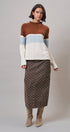 Soft Focus Polka Dot Denim Skirt in Brown - Women's Midi Skirts | Urban Daizy
