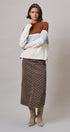 Soft Focus Polka Dot Denim Skirt in Brown - Women's Midi Skirts | Urban Daizy