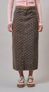 Soft Focus Polka Dot Denim Skirt in Brown - Women's Midi Skirts | Urban Daizy