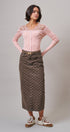 Soft Focus Polka Dot Denim Skirt in Brown - Women's Midi Skirts | Urban Daizy