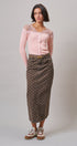 Soft Focus Polka Dot Denim Skirt in Brown - Women's Midi Skirts | Urban Daizy
