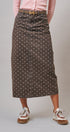 Soft Focus Polka Dot Denim Skirt in Brown - Women's Midi Skirts | Urban Daizy