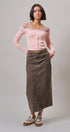 Soft Focus Polka Dot Denim Skirt in Brown - Women's Midi Skirts | Urban Daizy