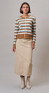Soft Focus Polka Dot Denim Skirt in Cream - Women's Midi Skirts | Urban Daizy