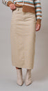 Soft Focus Polka Dot Denim Skirt in Cream - Women's Midi Skirts | Urban Daizy