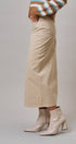 Soft Focus Polka Dot Denim Skirt in Cream - Women's Midi Skirts | Urban Daizy