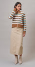 Soft Focus Polka Dot Denim Skirt in Cream - Women's Midi Skirts | Urban Daizy