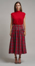 Tartan Twirl Belted Midi Skirt in Red - Women's Midi Skirts | Urban Daizy