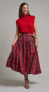 Tartan Twirl Belted Midi Skirt in Red - Women's Midi Skirts | Urban Daizy