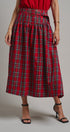 Tartan Twirl Belted Midi Skirt in Red - Women's Midi Skirts | Urban Daizy