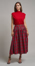 Tartan Twirl Belted Midi Skirt in Red - Women's Midi Skirts | Urban Daizy