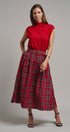 Tartan Twirl Belted Midi Skirt in Red - Women's Midi Skirts | Urban Daizy