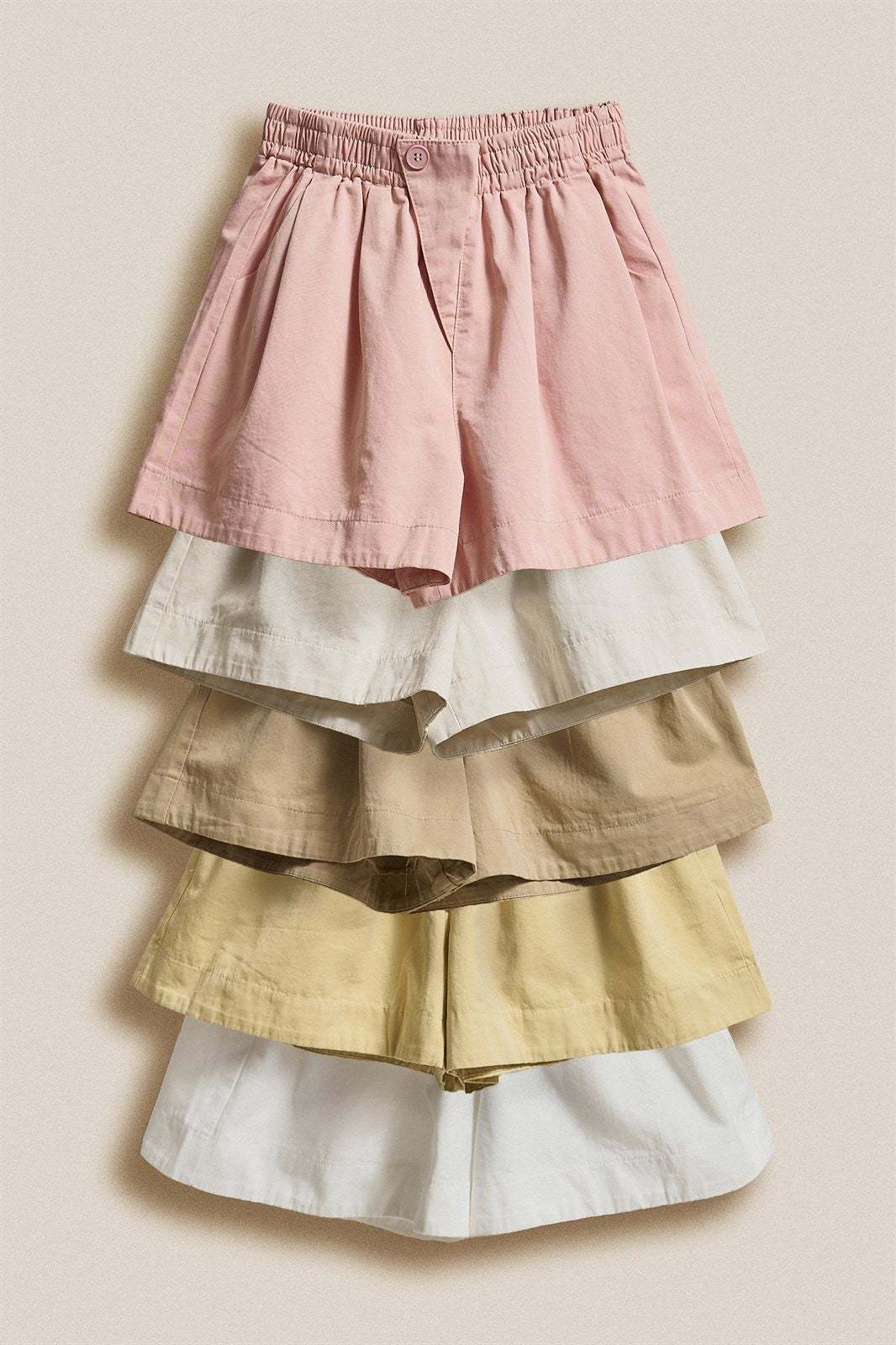 Cotton Twill Pleated Shorts with Button Front in Butter Yellow - Women's Fashion | Urban Daizy