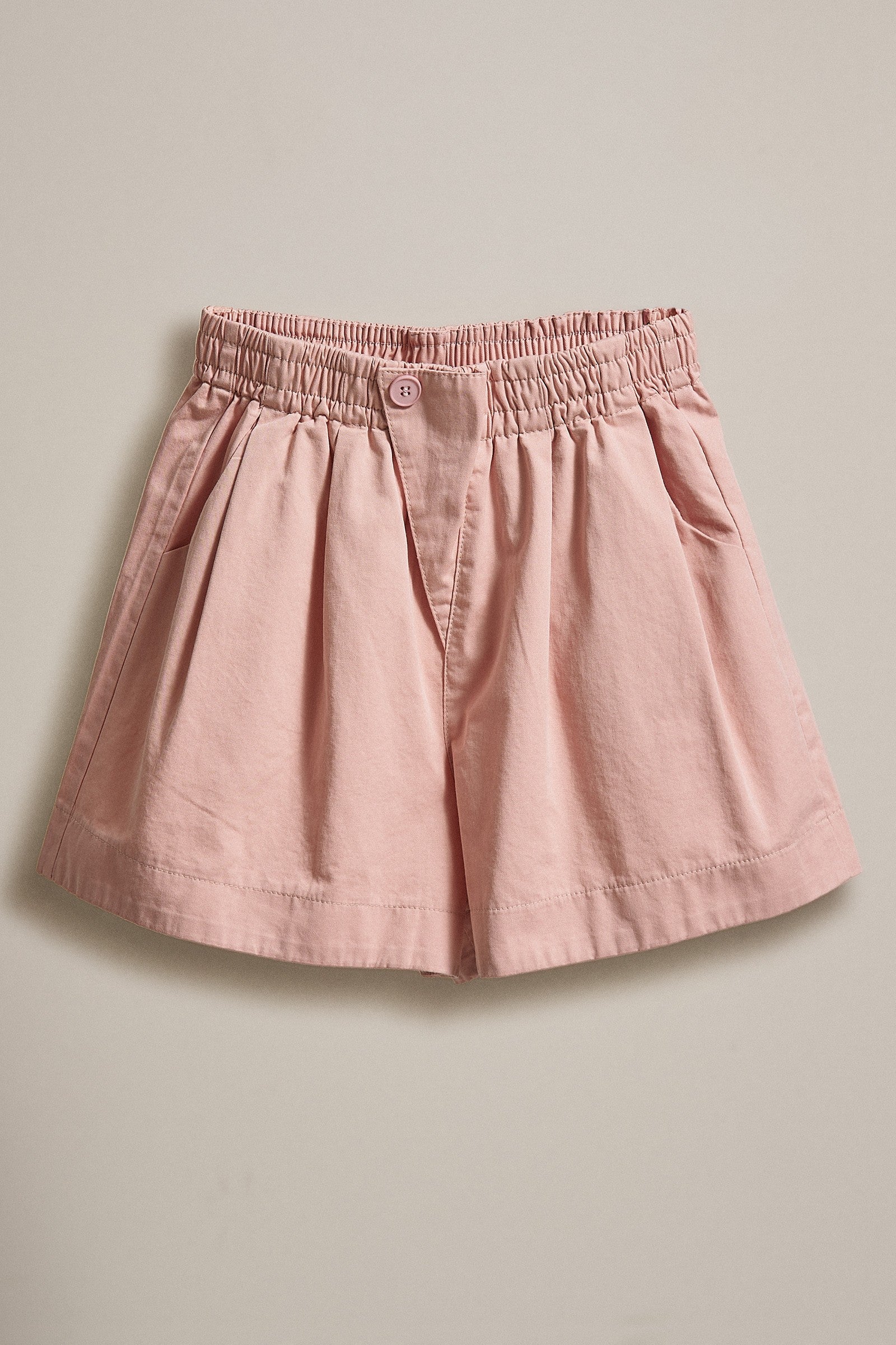 Cotton Twill Pleated Shorts with Button Front in Pink - Women's Fashion | Urban Daizy