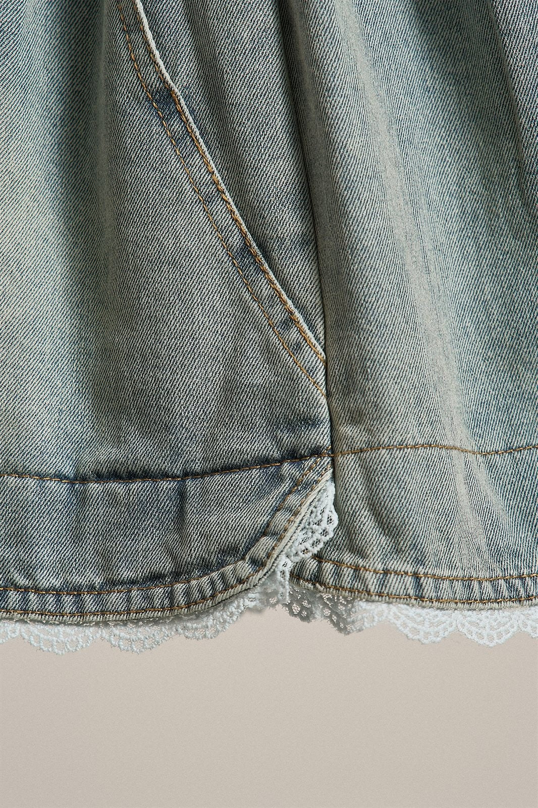 Lace Trim High Rise Vintage Wash Denim Shorts in Denim - Women's Fashion | Urban Daizy