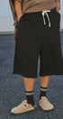 Cotton Fleece Drawstring Knee-Length Sweat Shorts in Black - Women's Fashion | Urban Daizy