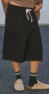 Cotton Fleece Drawstring Knee-Length Sweat Shorts in Black - Women's Fashion | Urban Daizy