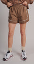 Nylon Track Shorts with Contrast Piping in Brown - Women's Fashion | Urban Daizy