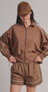 Nylon Track Shorts with Contrast Piping in Brown - Women's Fashion | Urban Daizy