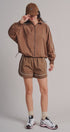 Nylon Track Shorts with Contrast Piping in Brown - Women's Fashion | Urban Daizy