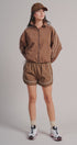 Nylon Track Shorts with Contrast Piping in Brown - Women's Fashion | Urban Daizy