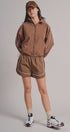 Nylon Track Shorts with Contrast Piping in Brown - Women's Fashion | Urban Daizy