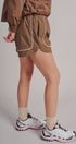 Nylon Track Shorts with Contrast Piping in Brown - Women's Fashion | Urban Daizy