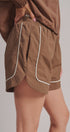 Nylon Track Shorts with Contrast Piping in Brown - Women's Fashion | Urban Daizy