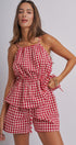 Gingham Two Piece Halter Top And Shorts Set in Red - Women's Sets | Urban Daizy