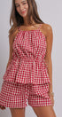 Gingham Two Piece Halter Top And Shorts Set in Red - Women's Sets | Urban Daizy