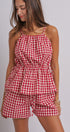 Gingham Two Piece Halter Top And Shorts Set in Red - Women's Sets | Urban Daizy