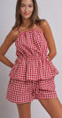 Gingham Two Piece Halter Top And Shorts Set in Red - Women's Sets | Urban Daizy