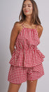 Gingham Two Piece Halter Top And Shorts Set in Red - Women's Sets | Urban Daizy