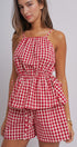 Gingham Two Piece Halter Top And Shorts Set in Red - Women's Sets | Urban Daizy