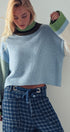 Colorblock Knit Crewneck Pullover Sweater in Blue Sage - Women's Sweaters | Urban Daizy