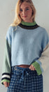 Colorblock Knit Crewneck Pullover Sweater in Blue Sage - Women's Sweaters | Urban Daizy