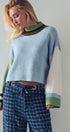 Colorblock Knit Crewneck Pullover Sweater in Blue Sage - Women's Sweaters | Urban Daizy