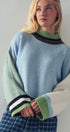 Colorblock Knit Crewneck Pullover Sweater in Blue Sage - Women's Sweaters | Urban Daizy
