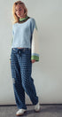 Colorblock Knit Crewneck Pullover Sweater in Blue Sage - Women's Sweaters | Urban Daizy