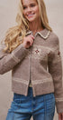 Fair Isle Wool Blend Sweater Cardigan with Collar in Mocha - Women's Cardigans & Shrugs | Urban Daizy