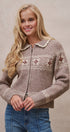 Fair Isle Wool Blend Sweater Cardigan with Collar in Mocha - Women's Cardigans & Shrugs | Urban Daizy