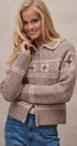 Fair Isle Wool Blend Sweater Cardigan with Collar in Mocha - Women's Cardigans & Shrugs | Urban Daizy