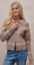 Fair Isle Wool Blend Sweater Cardigan with Collar in Mocha - Women's Cardigans & Shrugs | Urban Daizy