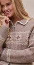 Fair Isle Wool Blend Sweater Cardigan with Collar in Mocha - Women's Cardigans & Shrugs | Urban Daizy