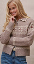Fair Isle Wool Blend Sweater Cardigan with Collar in Mocha - Women's Cardigans & Shrugs | Urban Daizy