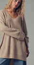 Oversized Waffle Knit V-Neck Pullover Sweater in Black - Women's Sweaters | Urban Daizy